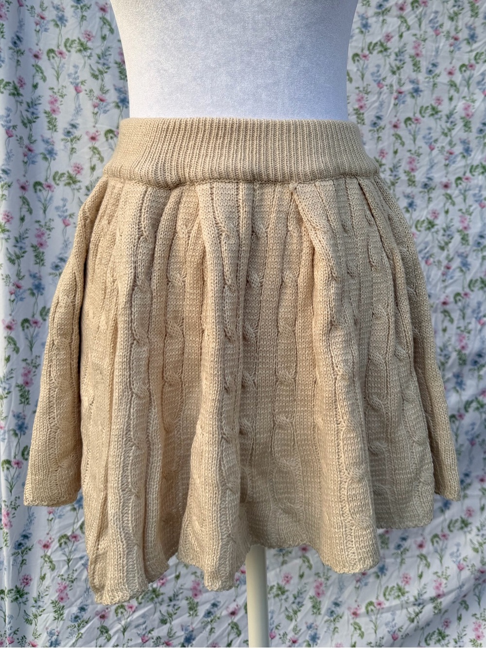 NWT CIDER Knit Cable Flare Mini Skirt - Beige